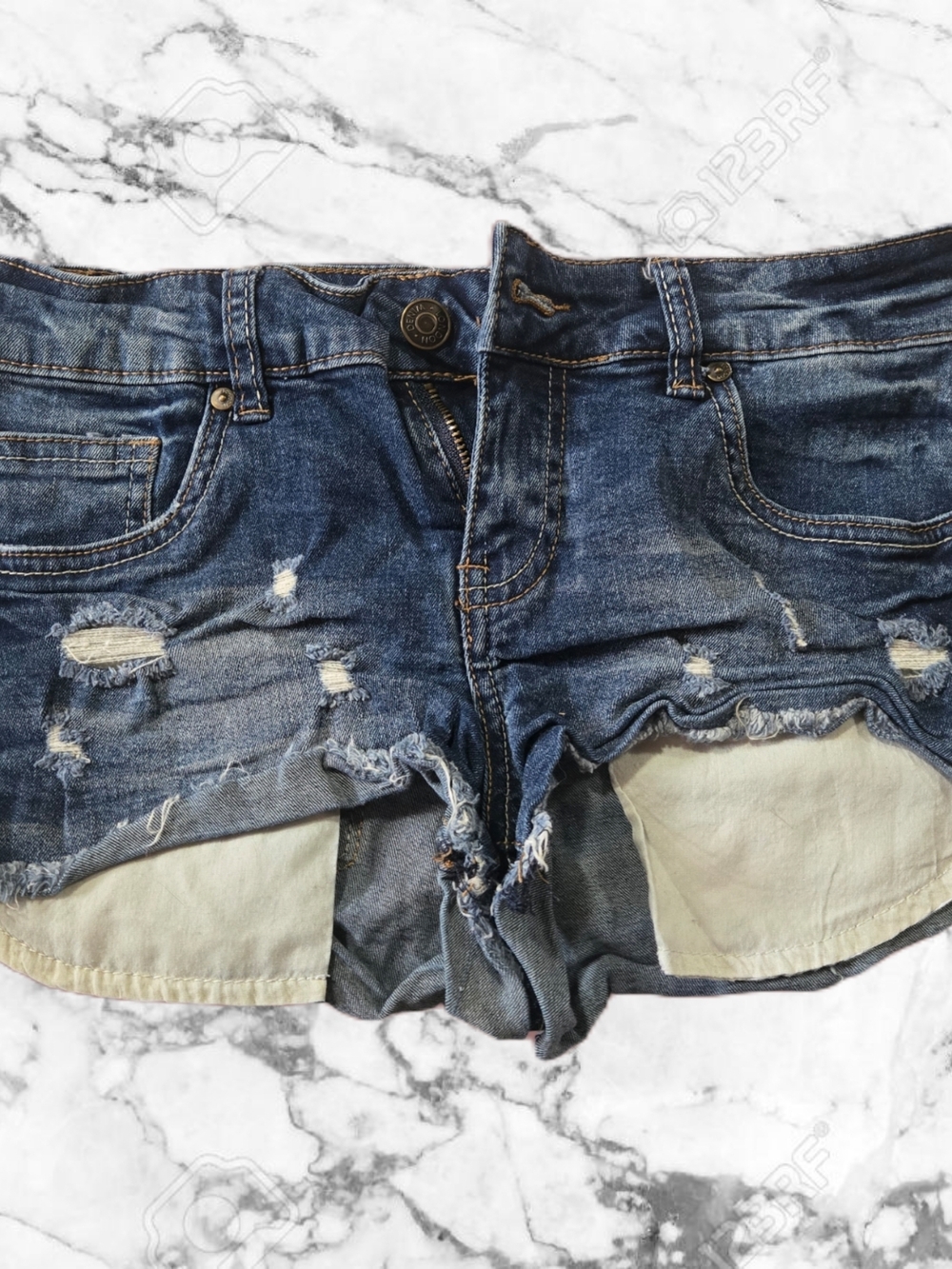 Distressed Blue Denim Jean Shorts